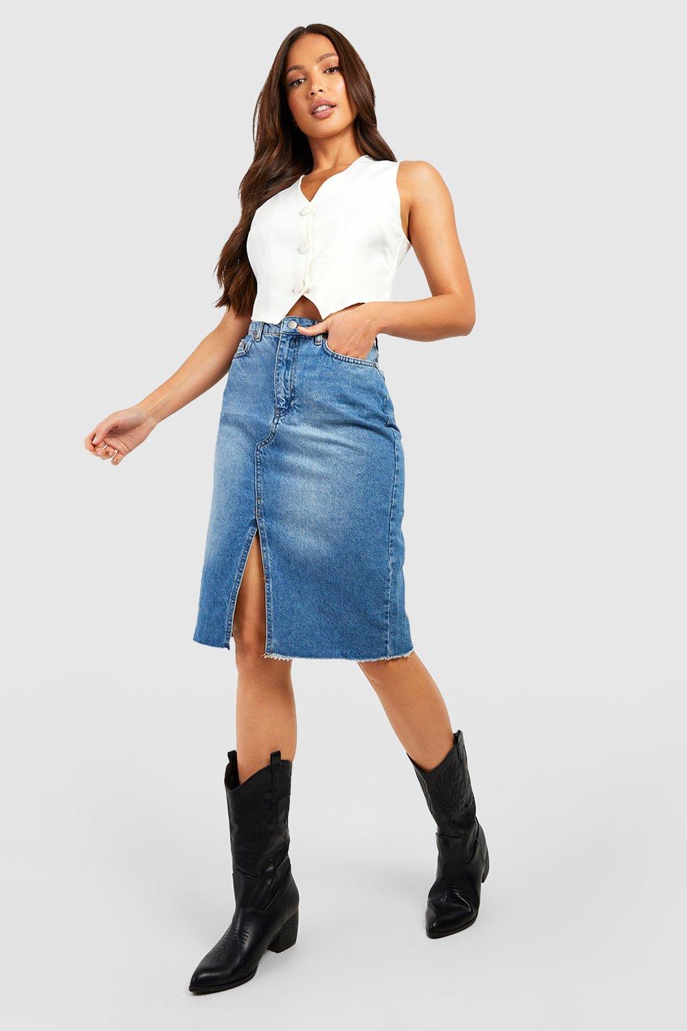 Mid length denim skirts shop queen 18 inch drop